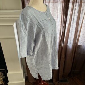 Andrea Jovine Linen Short Sleeve Coastal Blue Tunic Shirt